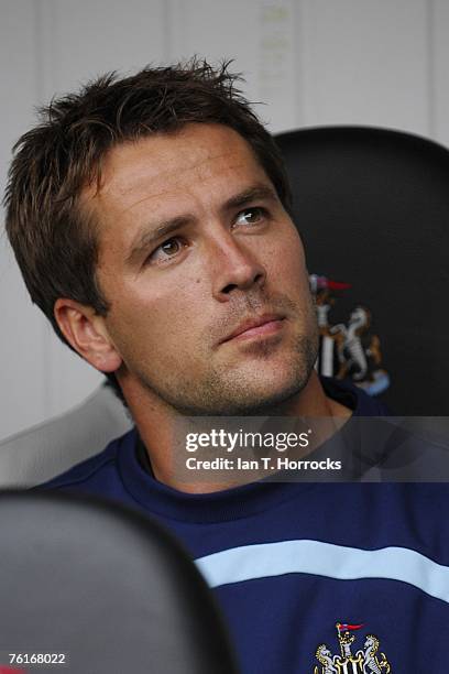 Michael Owen is pictured on the bench during a Premier League game between Newcastle United and Aston Villa at St James' Park , Newcastle on August...