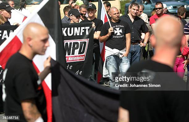 Neo-Nazis wait at the Graefenberg railway station prior to a demonstration to commemorate the anniversary of the death of Rudolf Hess on August 18,...