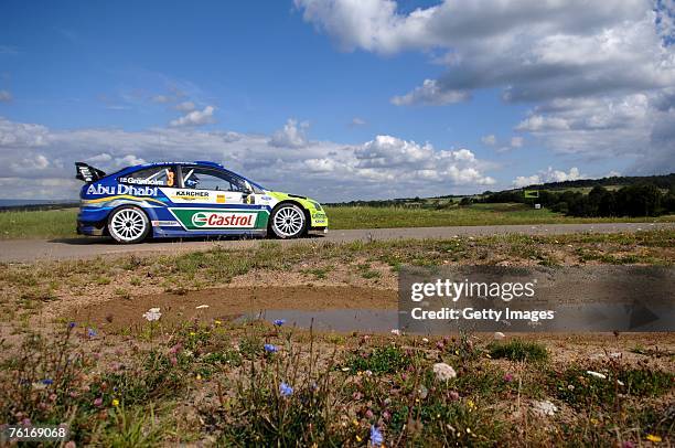 Marcus Gronholm of Finland competes in his Ford Focus RS WRC 06, A/8 during Leg 1 of the ADAC Rallye Deutschland 2007 on August 18, 2007 in Trier,...