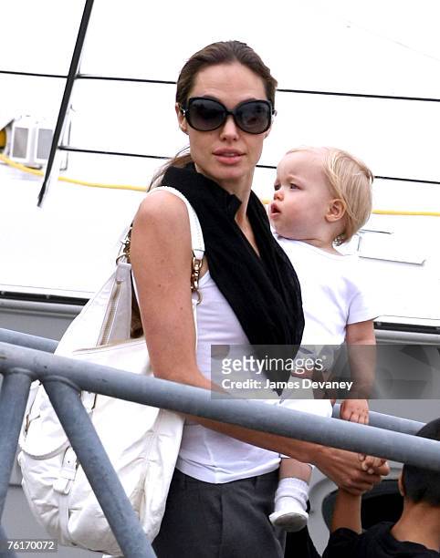Angelina Jolie and Shiloh Nouvelle sighted boating at Lake Michigan on August 18, 2007 in Chicago, Illinois.