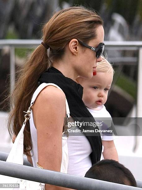 Angelina Jolie, Shiloh Nouvelle and Pax sighted boating at Lake Michigan on August 18, 2007 in Chicago, Illinois.