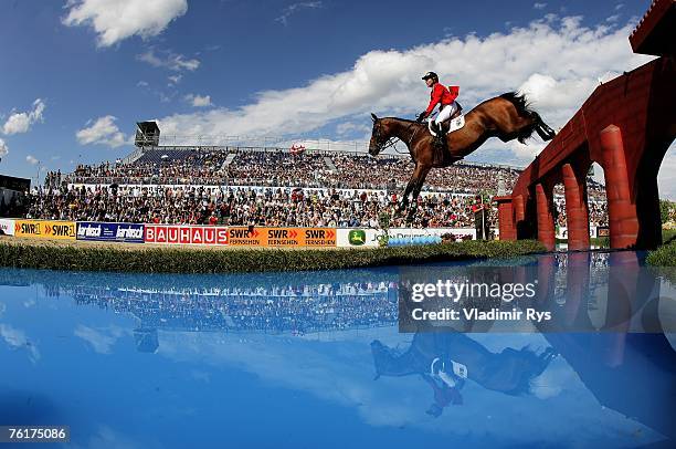 Meredith Michaels-Beerbaum of Germany competes on Shutterfly during the FEI European Jumping Championship at the MVV Reitstadion on August 19, 2007...