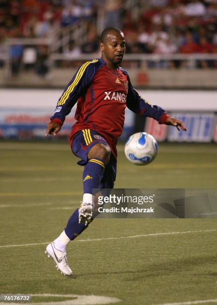 Andy Williams of the Real Salt Lake kicks the ball against the Chicago Fire at Rice-Eccles Stadium on August 18, 2007 in Salt Lake City, Utah.