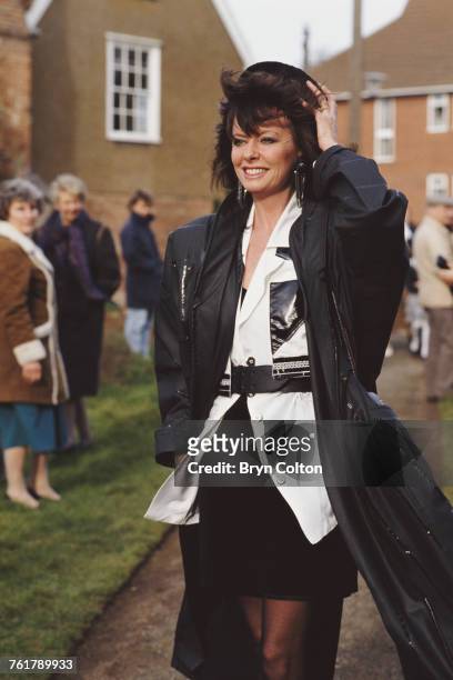British actress Vicki Michelle arrives at St.Mary's Church for the wedding of her fellow BBC star Sue Hodge to Sebastian White in the village of...