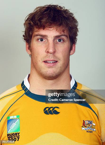 Daniel Vickerman of the Wallabies poses during the Austraian Wallabies Rugby World Cup 2007 headshots photo session at Crowne Plaza Coogee on August...