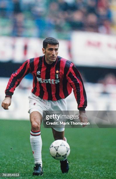 Italian defender Mauro Tassotti in action for A.C. Milan in a Serie A match against Sampdoria at San Siro, Milan, 13th March 1994. Milan won the...