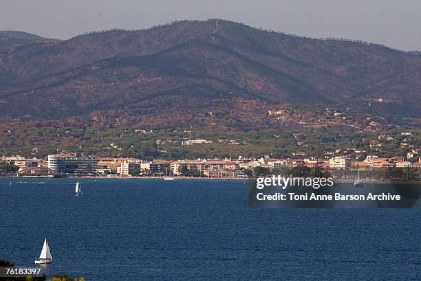 Saint-Tropez Bay. View of Sainte-Maxime and its hills destroyed by the forest fires at the end of July 2003.