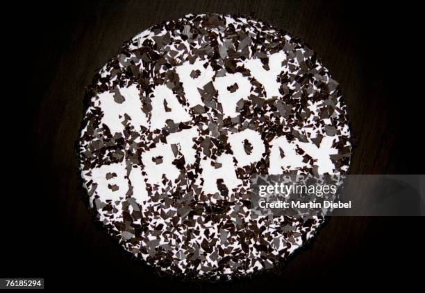 a birthday cake - chocolate chunks top view stock pictures, royalty-free photos & images