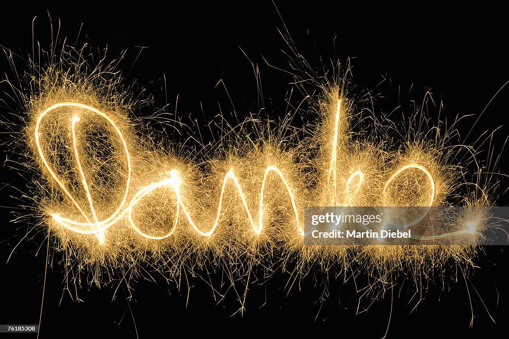 Danke' drawn with a sparkler