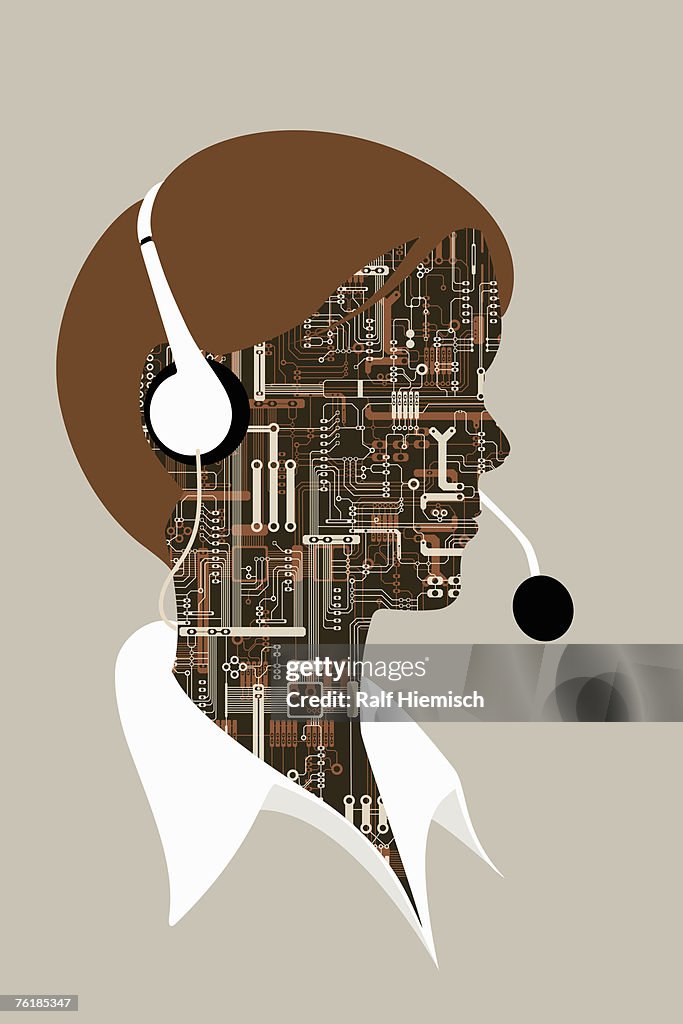 A person wearing a telephone headset