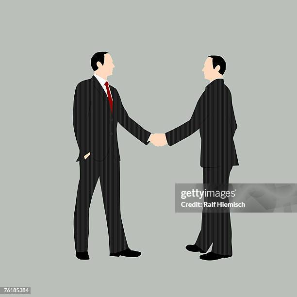 two businessmen shaking hands - secret handshake stock illustrations