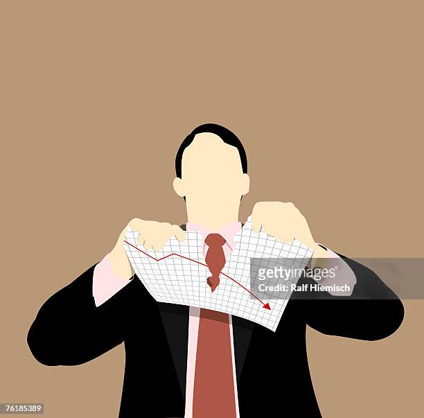 a businessman tearing up a line graph - jacket stock illustrations