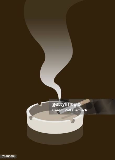 illustrations, cliparts, dessins animés et icônes de a cigarette burning in an ashtray - cigarette