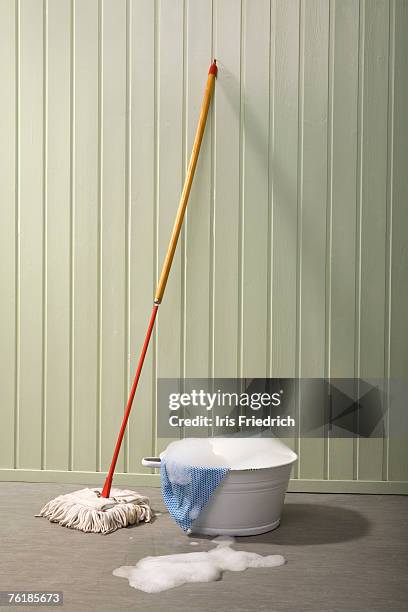 a bucket of soapy water and a mop - aljofifa fotografías e imágenes de stock