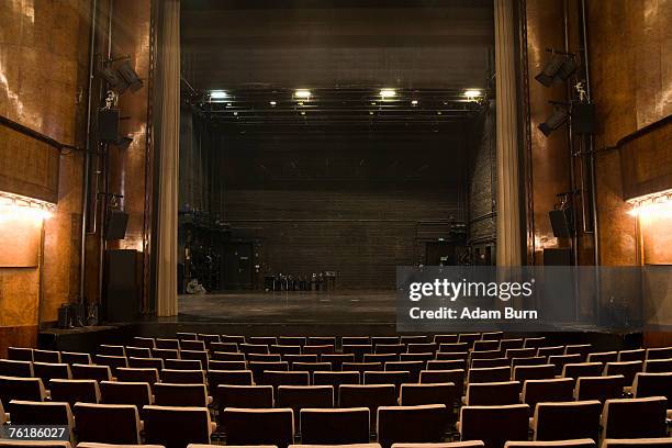 view of the stage in an empty theater - auditorium stock pictures, royalty-free photos & images