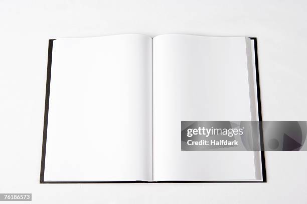 an open book with blank pages - schetsblok stockfoto's en -beelden