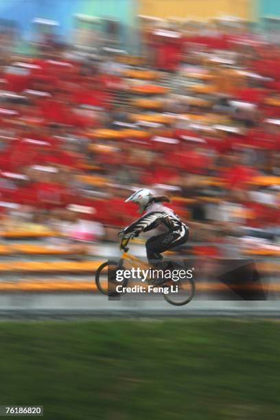 Sarah Walker of New Zealand competes during qualifying for the UCI BMX Supercross race at the Olympic BMX course on Aug. 20, 2007 in Beijing, China....