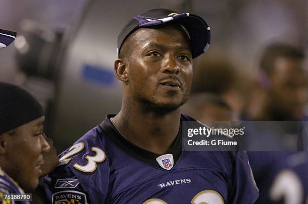 Willis McGahee of the Baltimore Ravens watches the game against the Philadelphia Eagles on August 13, 2007 at M&T Bank Stadium in Baltimore, Maryland.