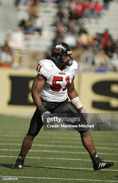 Larry English of Northern Illinois during a game between Northern Illinois and Western Michigan at Waldo Stadium in Kalamazoo, Michigan on October...