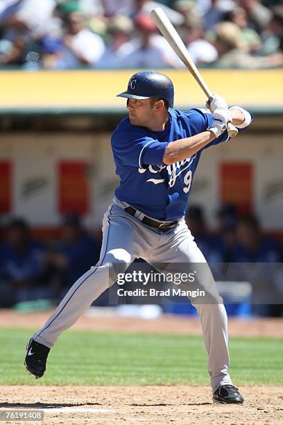 David DeJesus of the Kansas City Royals bats during the game against the Oakland Athletics at McAfee Coliseum in Oakland, California on August 19,...