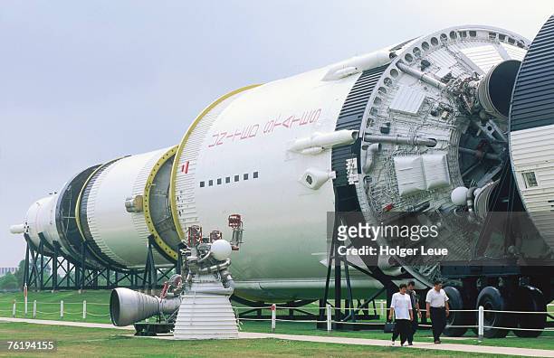 saturn v launch vehicle, johnson space center, houston, texas, united states of america, north america - houston texas stock pictures, royalty-free photos & images