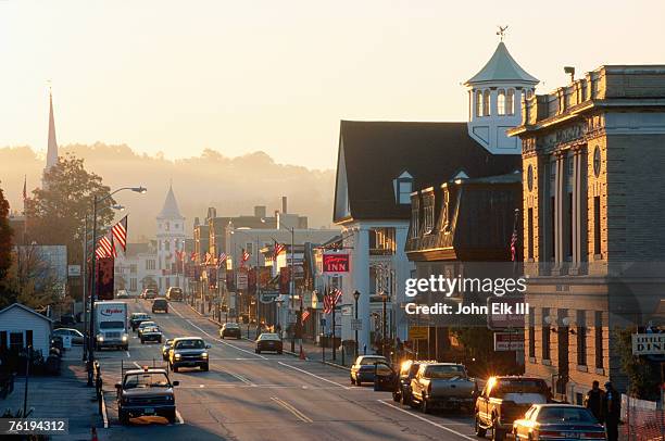 sunrise on main street, littleon, new hampshire, united states of america, north america - new hampshire stock-fotos und bilder