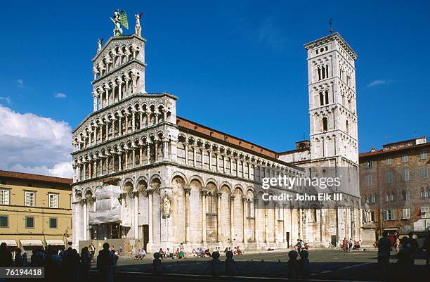 exterior of san michele in foro, lucca, tuscany, italy, europe - lucca foto e immagini stock