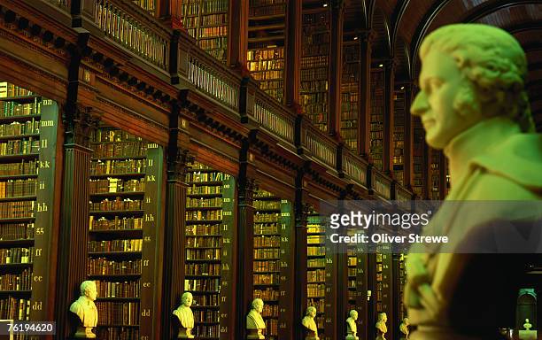 bust in longroom of old library in trinity college, dublin, leinster, ireland, europe - dublino irlanda foto e immagini stock