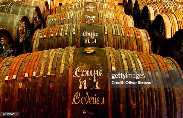 barrels of hennessy cognac, cognac, poitou-charentes, france, europe - cognac brandy stock pictures, royalty-free photos & images