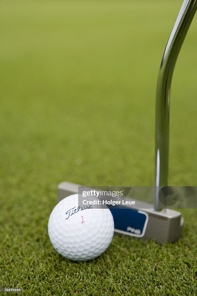 Golf ball and club, Crover House Hotel & Golf Course, near Lough Sheelin.