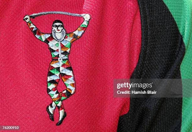 The Harlequins crest on a shirt during a portrait session at the Twickenham Stoop Stadium on August 16, 2007 in Richmond-upon-Thames, England.