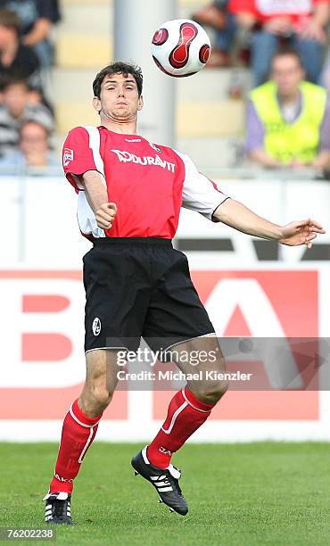 Kevin Schlitte stopps the ball during the Second Bundesliga match between SC Freiburg and SC Paderborn 07 at the badenova stadium on August 17, 2007...