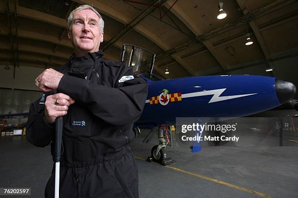 Miles Hilton-Barber, the blind adventurer, waits with his aircraft prior to his attempt to break the world air speed record for a blind pilot, flying...