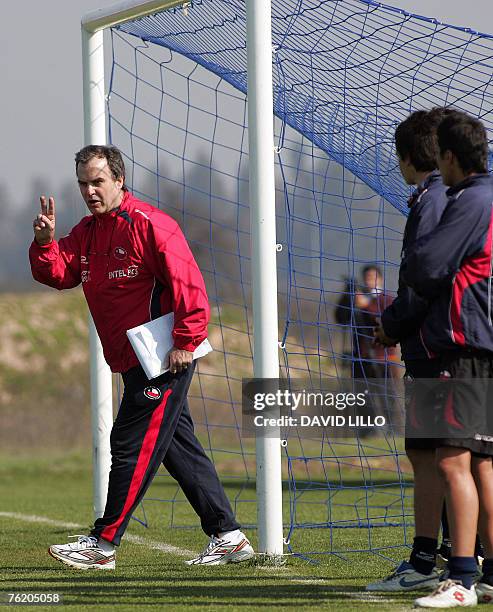 Argentine Marcelo Bielsa , coach of the Chilean national football team, gestures during a training session in Santiago, 21 August 2007. Chile's...