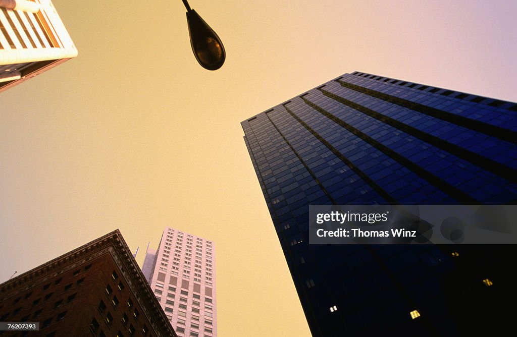 Low angle view of high-rise buildings, financial district, San Francisco, California, United States of America, North America