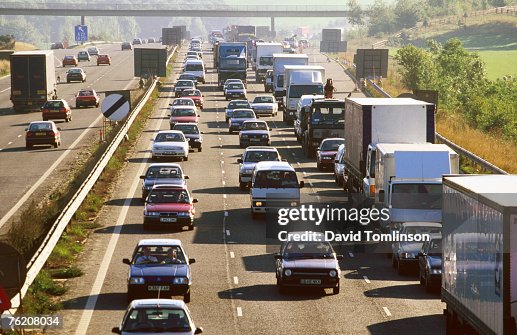 Traffic congestion on the M25 motorway, Surrey, England, United Kingdom, Europe Traffic congestion on the M25 motorway, Surrey, England, United Kingdom, Europe