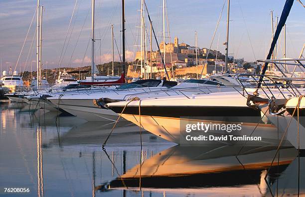 ibiza tower, across marina to dalt vila, early morning, ibiza, balearic islands, spain, europe - four elements nature stock pictures, royalty-free photos & images