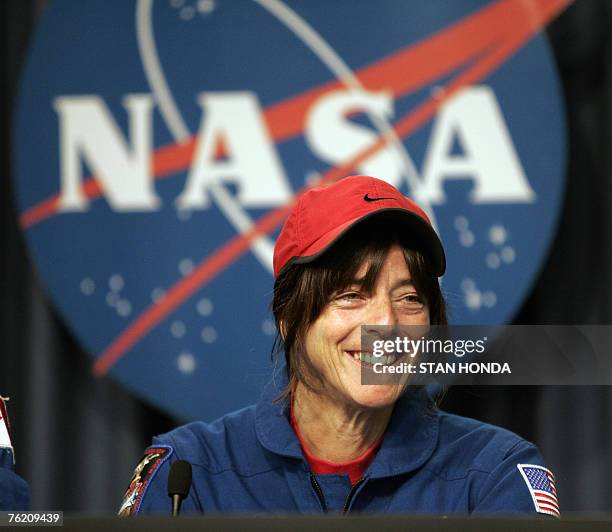 Astronaut teacher Barbara R. Morgan smiles at press conference after the space shuttle Endeavour landed 21 August 2007 at Kennedy Space Center in...