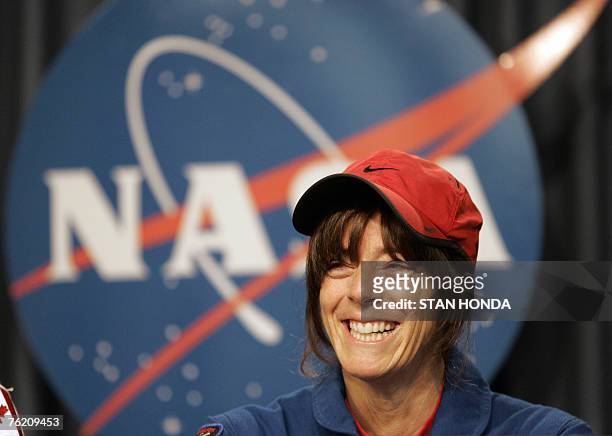 Astronaut teacher Barbara R. Morgan smiles at press conference after the space shuttle Endeavour landed 21 August 2007 at Kennedy Space Center in...