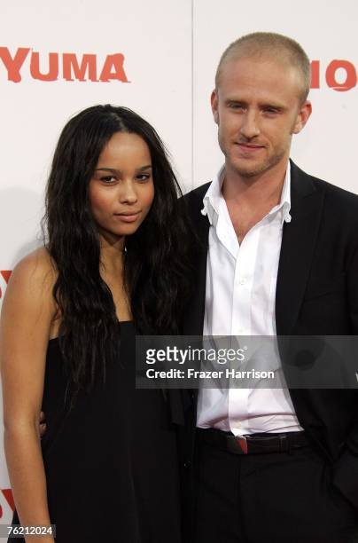 Actors Zoe Kravitz and Ben Foster arrive at the Los Angeles Premiere Of Lionsgate's "3:10 To Yuma" on August 21,2007 at the Mann National Cinema in...