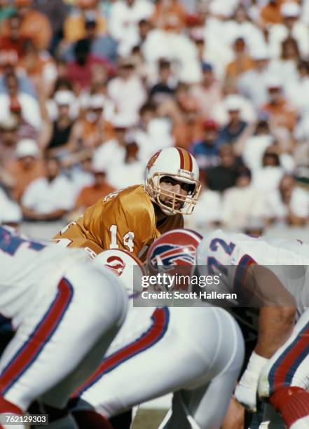 Vinny Testaverde, Quarterback for the Tampa Bay Buccaneers calls the play against the Buffalo Bills during their National Football Conference East...