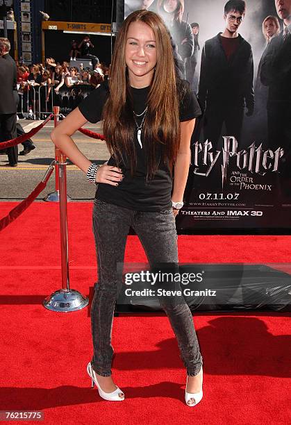 Actress Miley Cyrus arrives at the "Harry Potter and The Order of the Phoenix" premiere held at Grauman's Chinese Theatre on July 8, 2007 in...