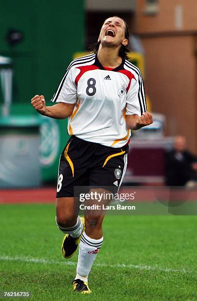 Sandra Smisek of Germany celebrates scoring the first goal during the Women's Euro 2009 qualifier between Germany and Switzerland at the Oberwerth...