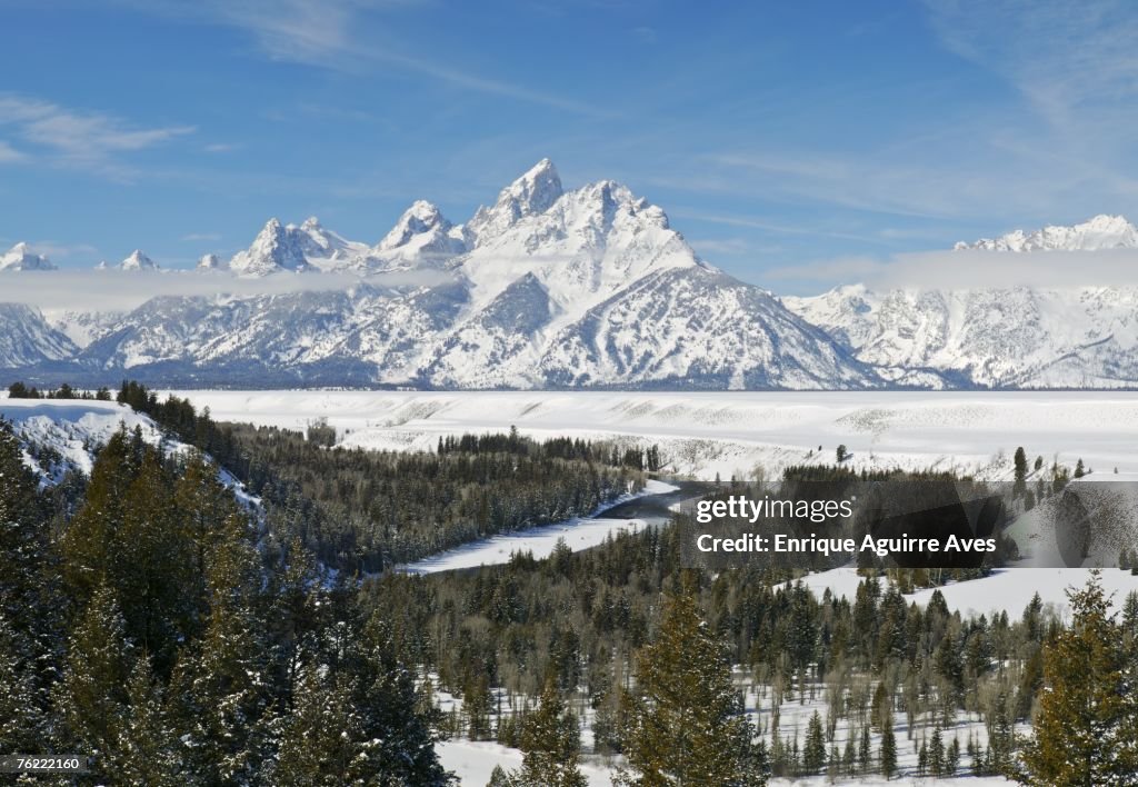 Grand Tetons in winter, Grand Teton National Park, Wyoming, USA