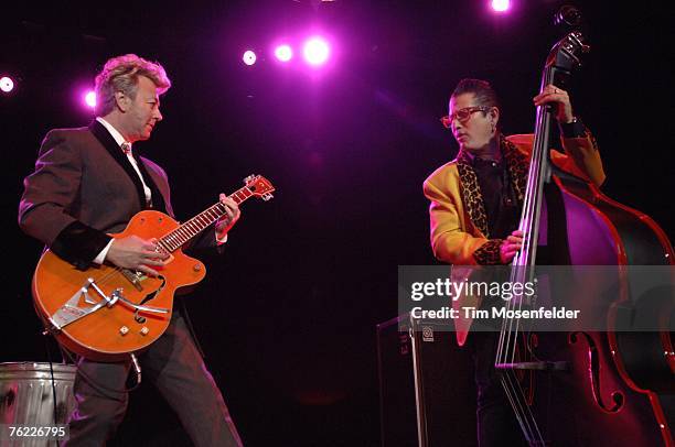 Brian Setzer and Lee Rocker of the Stray Cats perform as part of "Jacks First Show" at Arco Arena on August 21, 2007 in Sacramento, California.