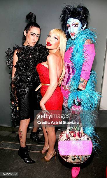 Ladyfag, Amanda Lepore and Rainblo poses for photos at Phillipe Blond's birthday party held at HK Lounge on August 22, 2007 in New York City.
