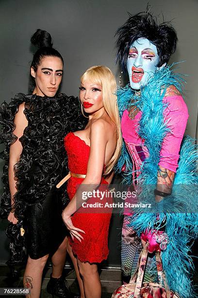 Ladyfag, Amanda Lepore and Rainblo poses for photos at Phillipe Blond's birthday party held at HK Lounge on August 22, 2007 in New York City.