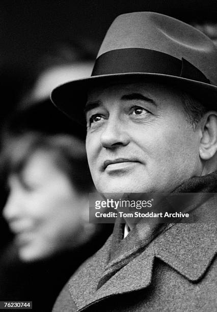 Russian Politburo member Mikhail Gorbachev with his wife Raisa during an official visit to London, 1984.