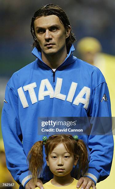 Portrait of Paolo Maldini of Italy before the FIFA World Cup Finals 2002 Group G match between Italy and Mexico played at the Oita Big Eye Stadium,...