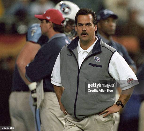 Tennessee Titans head coach Jeff Fisher before the Titans 23-16 loss to the St. Louis Rams in Super Bowl XXXIV on January 30, 2000 at the Georgia...